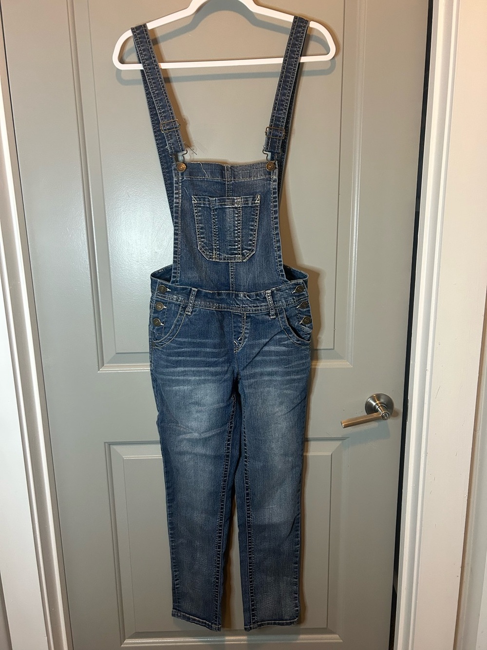 Wallflower Y2K Faded Blue Denim Overalls for Women’s size small.